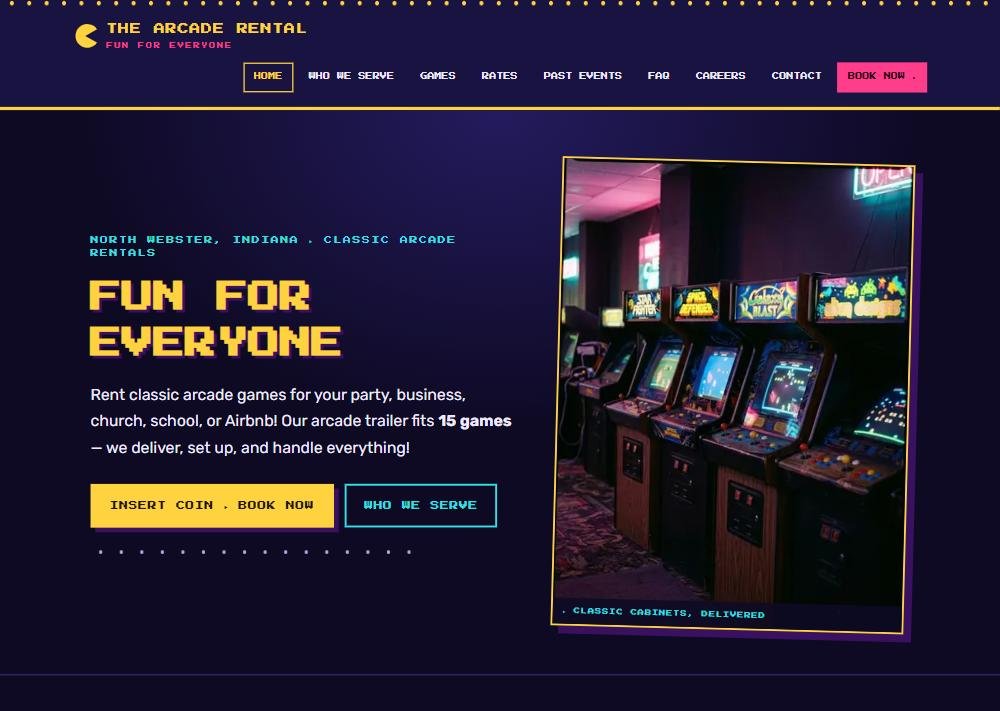 The Arcade Rental home page after the rebuild